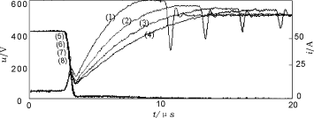圖3緩沖電路參數(shù)改變后的陽極電流、陽極電壓波形