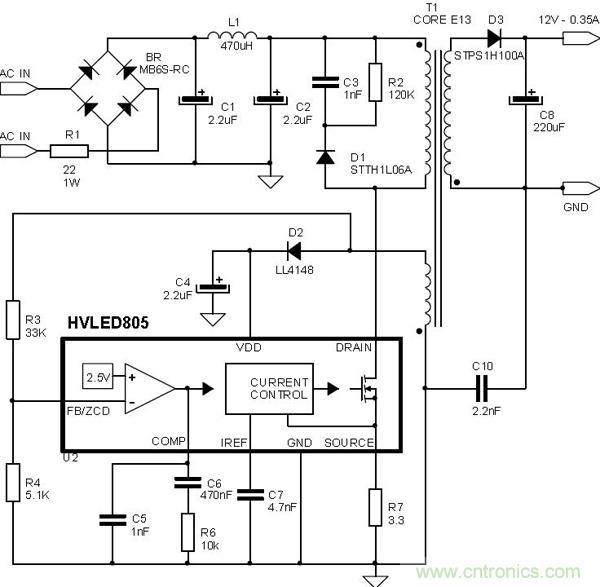 首個最簡單、器件最少的LED驅動電路設計