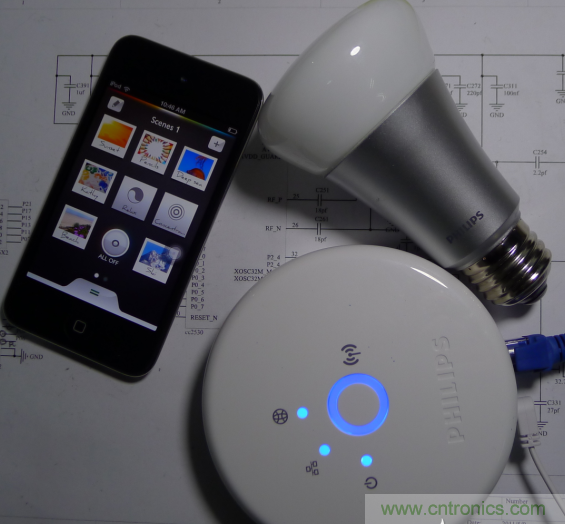 三個(gè)組合（控制盒、Hue 燈泡、iOS 的 APP）