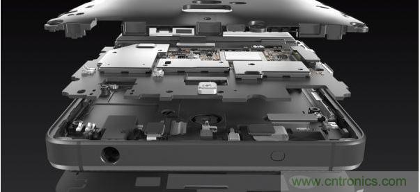 手機的內(nèi)部結(jié)構(gòu)，其中決定手機堅固程度的部分就是邊框與骨架