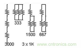 3個電阻，4種組合。
