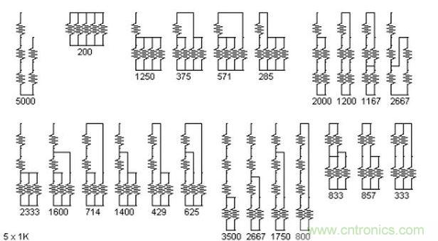 5個電阻我想出了23種組合。還有其它組合嗎？