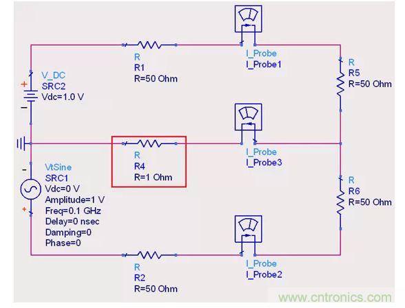 【導(dǎo)讀】說實(shí)話，這個(gè)問題也對(duì)高速先生造成了困擾。一直都會(huì)有人問回流的交疊是否會(huì)造成信號(hào)之間的干擾，比如平面的上下走線重疊，回流路徑一樣時(shí)。通常會(huì)有這么幾種回答！  1.趨膚效應(yīng)導(dǎo)致電流并沒有相交；  但是在1.2mil的銅厚的情況下，10MHz以上的信號(hào)才會(huì)出現(xiàn)明顯的趨膚效應(yīng)?？磥磉@個(gè)解釋并不合理。  2.信號(hào)在介質(zhì)中傳遞，電磁場(chǎng)的耦合才會(huì)造成串?dāng)_；  這個(gè)說法沒錯(cuò)，但是還是不能解開心中對(duì)電流走在同一條路徑上時(shí)，會(huì)不會(huì)造成相互之間干擾的問題。  讓我們來做以下實(shí)驗(yàn)，搭建一個(gè)拓?fù)淙鐖D1所示： 1 圖1  環(huán)路1由一個(gè)DC1.0V供電，表示我們的受干擾線，電流表1測(cè)量路徑1上的電流。  環(huán)路2由一個(gè)100MHz的AC1.0V供電，表示我們的干擾源，電流表2測(cè)量路徑2上的電流。  電流表3測(cè)量回流路徑上的電流。  這樣一個(gè)結(jié)構(gòu)，得到的結(jié)果是如何呢？如圖2所示： 2 圖2  可以看到，我們的被干擾源就是一個(gè)干凈的直線，雖然環(huán)路1和環(huán)路2在回流路徑上電流交疊，但是他們相互之間并不影響。其實(shí)這不就是基爾霍夫定律嗎。  有人會(huì)試圖從電磁場(chǎng)的角度來否定基爾霍夫定律在這里的正確性，&ldquo;回流路徑也會(huì)產(chǎn)生電磁場(chǎng)，這些電磁場(chǎng)會(huì)與其他的回流路徑相互影響&rdquo;。但事實(shí)上是，回流路徑與回流路徑之間是沒有耦合途徑的，他們?cè)谕粋€(gè)平面上，沒有容性耦合，也沒有感性耦合。  那么是否回流就不會(huì)影響我們的信號(hào)質(zhì)量了呢？當(dāng)然是會(huì)影響的。  其實(shí)在圖1的實(shí)驗(yàn)中，筆者討了個(gè)巧，將地平面各個(gè)短路點(diǎn)之間的阻抗當(dāng)成了0，但實(shí)際上，地平面的各個(gè)不同的點(diǎn)之間是有轉(zhuǎn)移阻抗的。讓我們模擬實(shí)際情況再看看圖3： 3 圖3  這時(shí)候我們假設(shè)我們的地平面是有1&Omega;電阻的。（當(dāng)然這是為了實(shí)驗(yàn)效果，實(shí)際上地平面阻抗并不會(huì)有這么大），結(jié)果如圖4： 4 圖4  是的，干擾出現(xiàn)了。這個(gè)干擾并不是來自于回流路徑之間的電流耦合，而是來自于我們地平面本身由于有轉(zhuǎn)移阻抗的存在，導(dǎo)致回流流經(jīng)地平面時(shí)，造成地平面并不是一個(gè)完美的0電平。  回流就是這樣干擾我們的信號(hào)的，也就是我們所說的地彈。