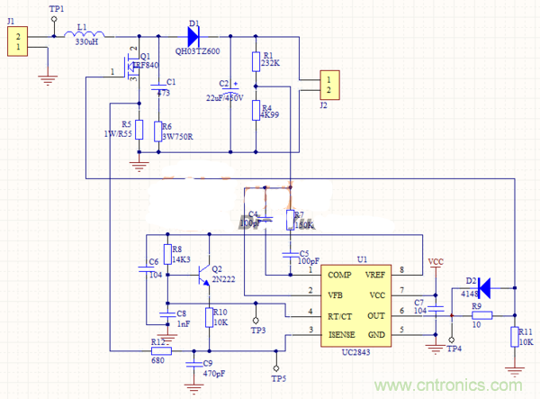 升壓芯片UC2843為什么不能正常工作？