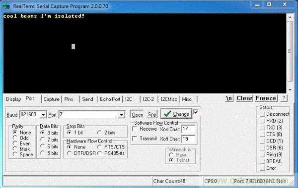  圖6：隔離型USB-to-UART轉(zhuǎn)換器的環(huán)回測(cè)試。