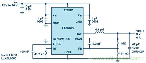 42 V、6 A（峰值7 A）、超低EMI輻射、高效率降壓型穩(wěn)壓器