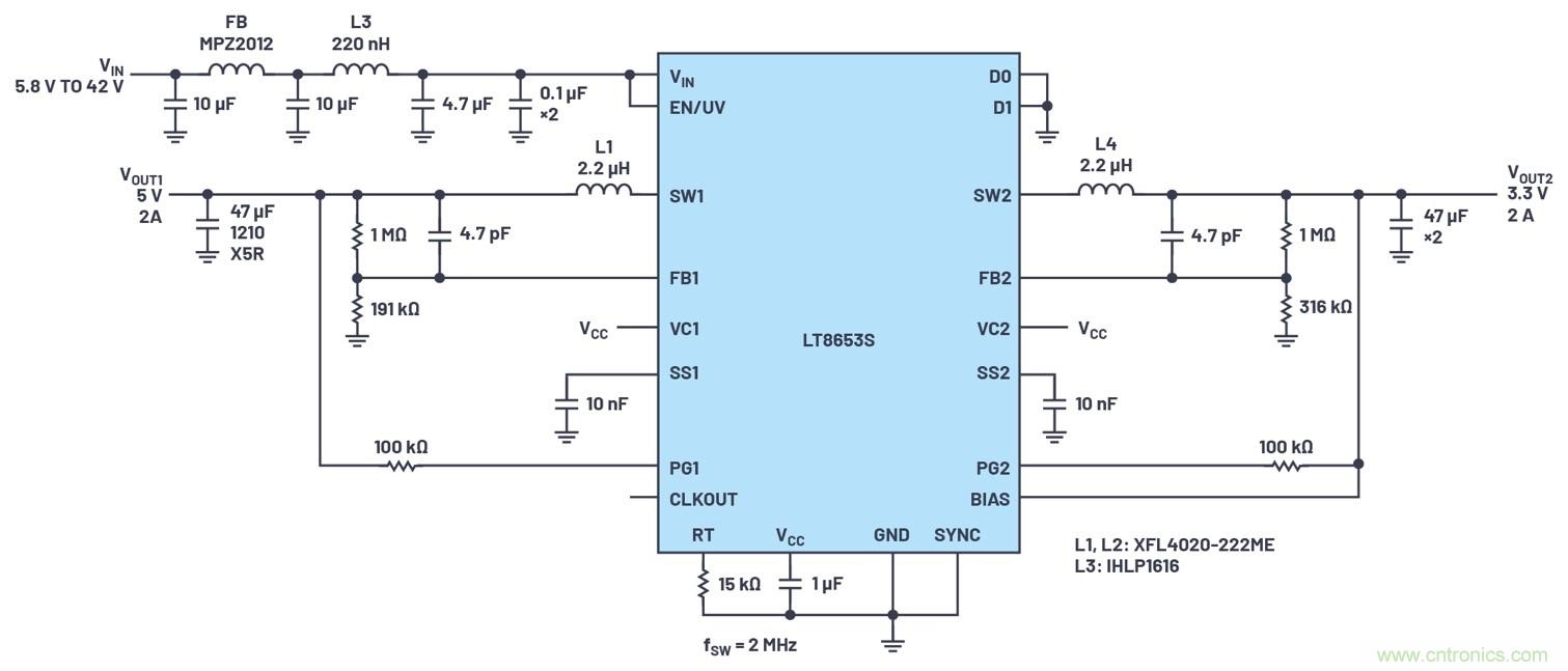 具有6.2 &micro;A靜態(tài)電流的雙通道、42 V、2 A、單片、同步降壓型Silent Switcher 2穩(wěn)壓器