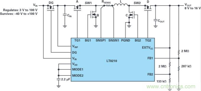 4開關(guān)降壓-升壓控制器，具備直通功能，可以消除開關(guān)噪聲