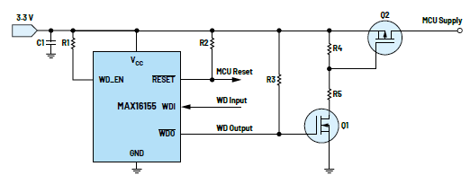 利用低電平有效輸出驅動高端MOSFET輸入開關以實現(xiàn)系統(tǒng)電源循環(huán) 利用低電平有效輸出驅動高端MOSFET輸入開關以實現(xiàn)系統(tǒng)電源循環(huán)